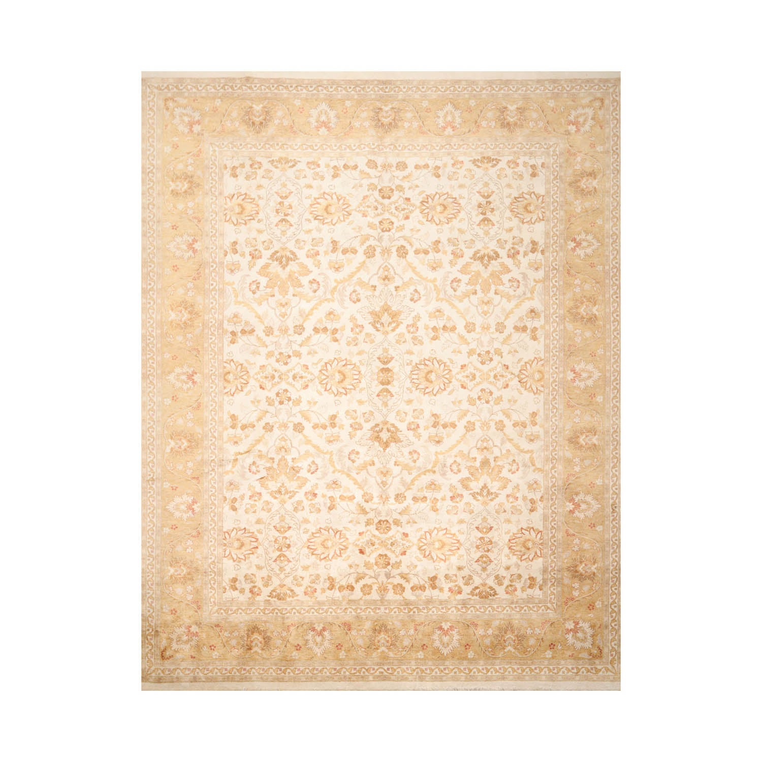 9x12 Beige, Gold, Tan Color Hand Knotted All-Over 100% Wool Traditional Oriental Rug