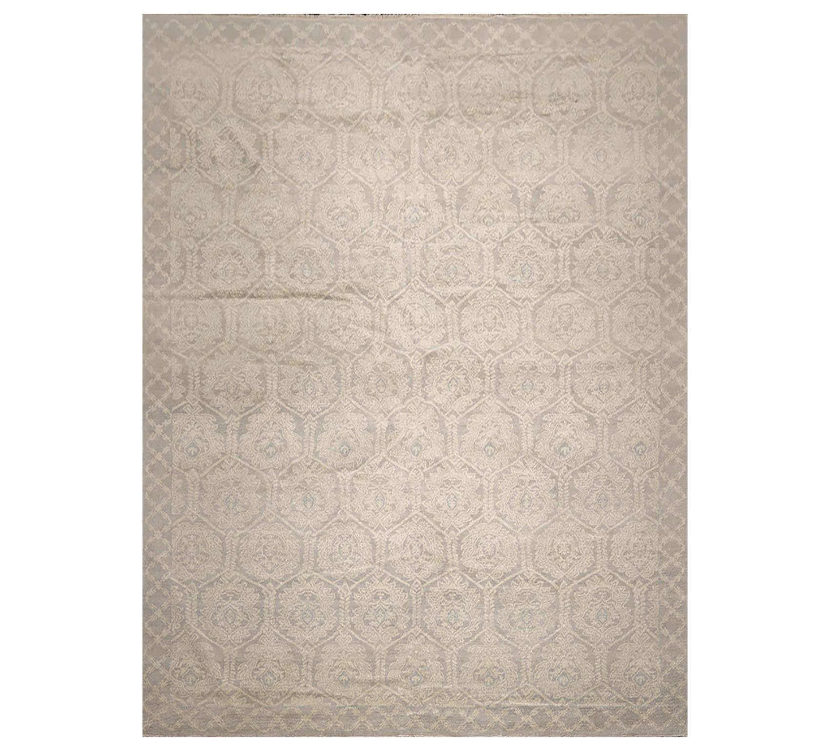 10x14 Gray, Beige, Slate Color Hand Knotted All-Over 100% Wool Transitional Oriental Rug