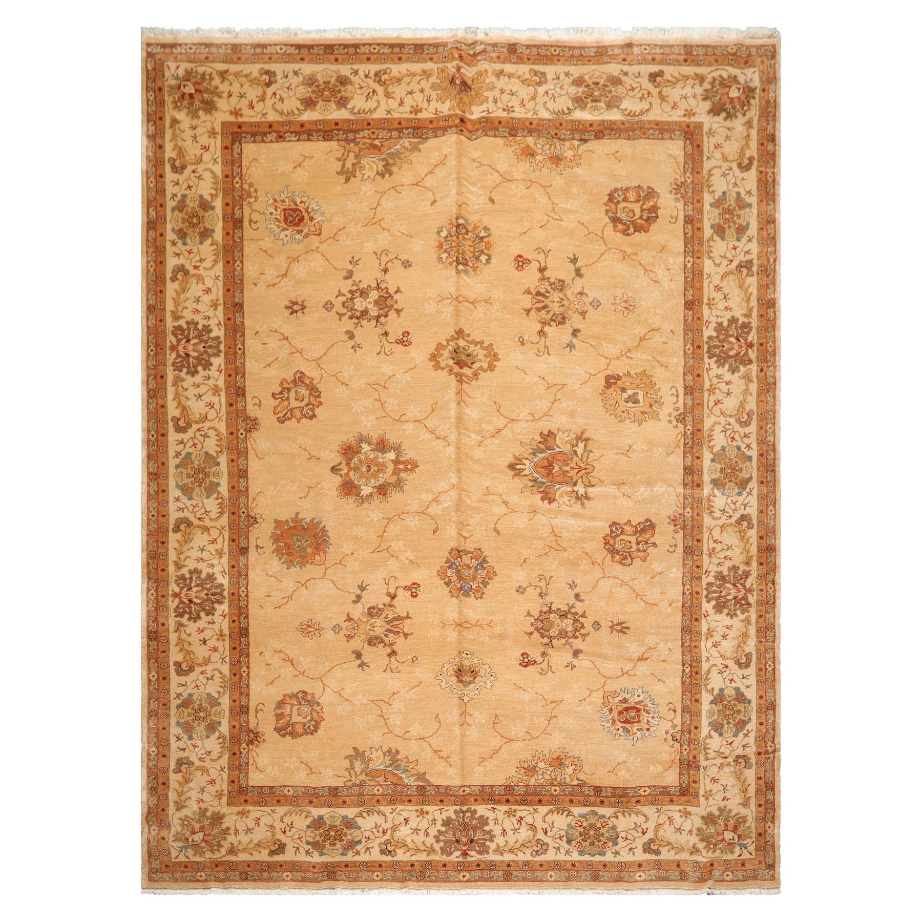 9x12 Beige, Brown, Burnt Orange Color Hand Knotted All-Over 100% Wool Traditional Oriental Rug
