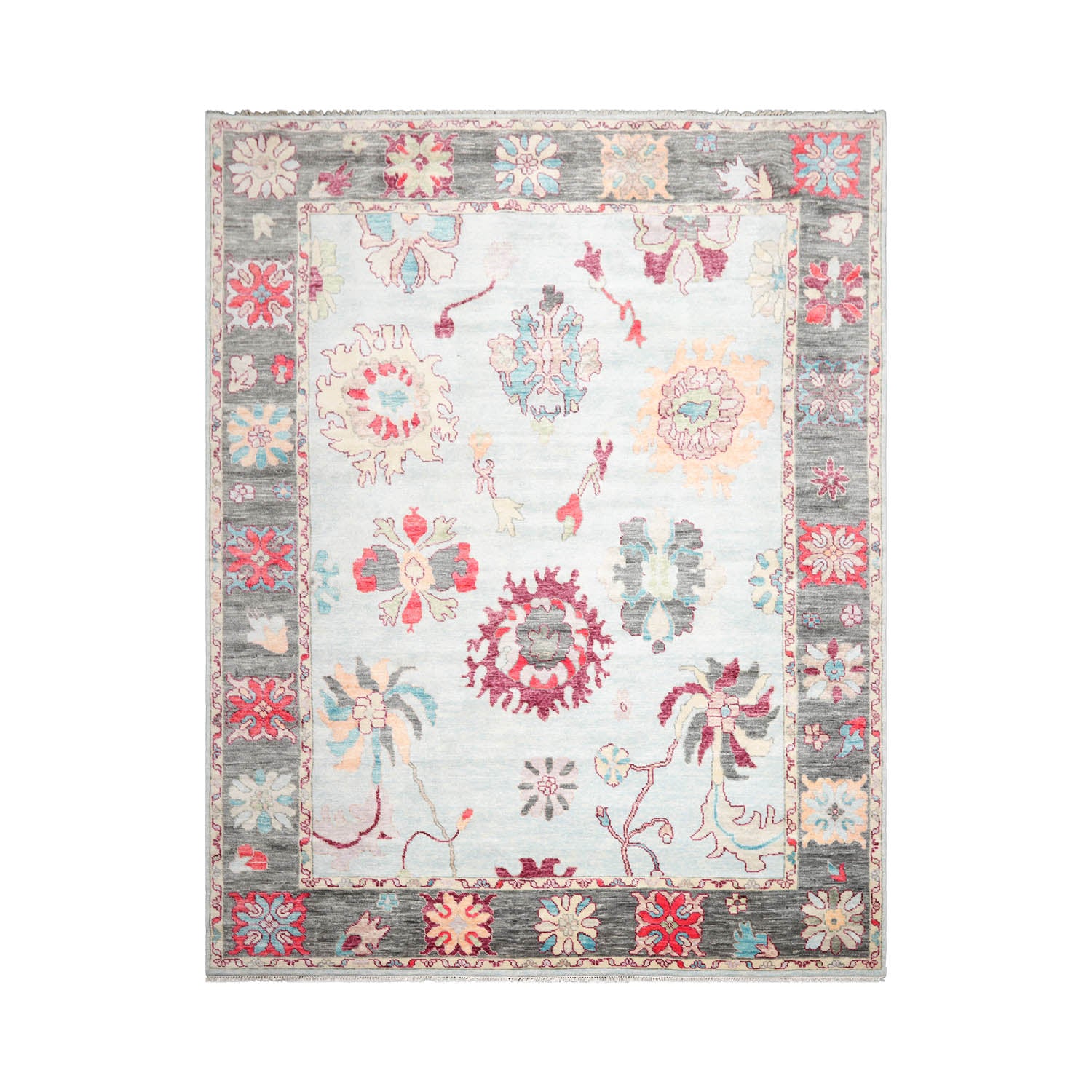 9x12 Aqua, Gray, Peach Color Hand Tufted Persian Wool Modern & Contemporary Oriental Rug