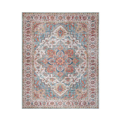 Multi Size  Aqua Beige Rust Color Machine Made Flatweave Polyester Traditional Oriental Rug