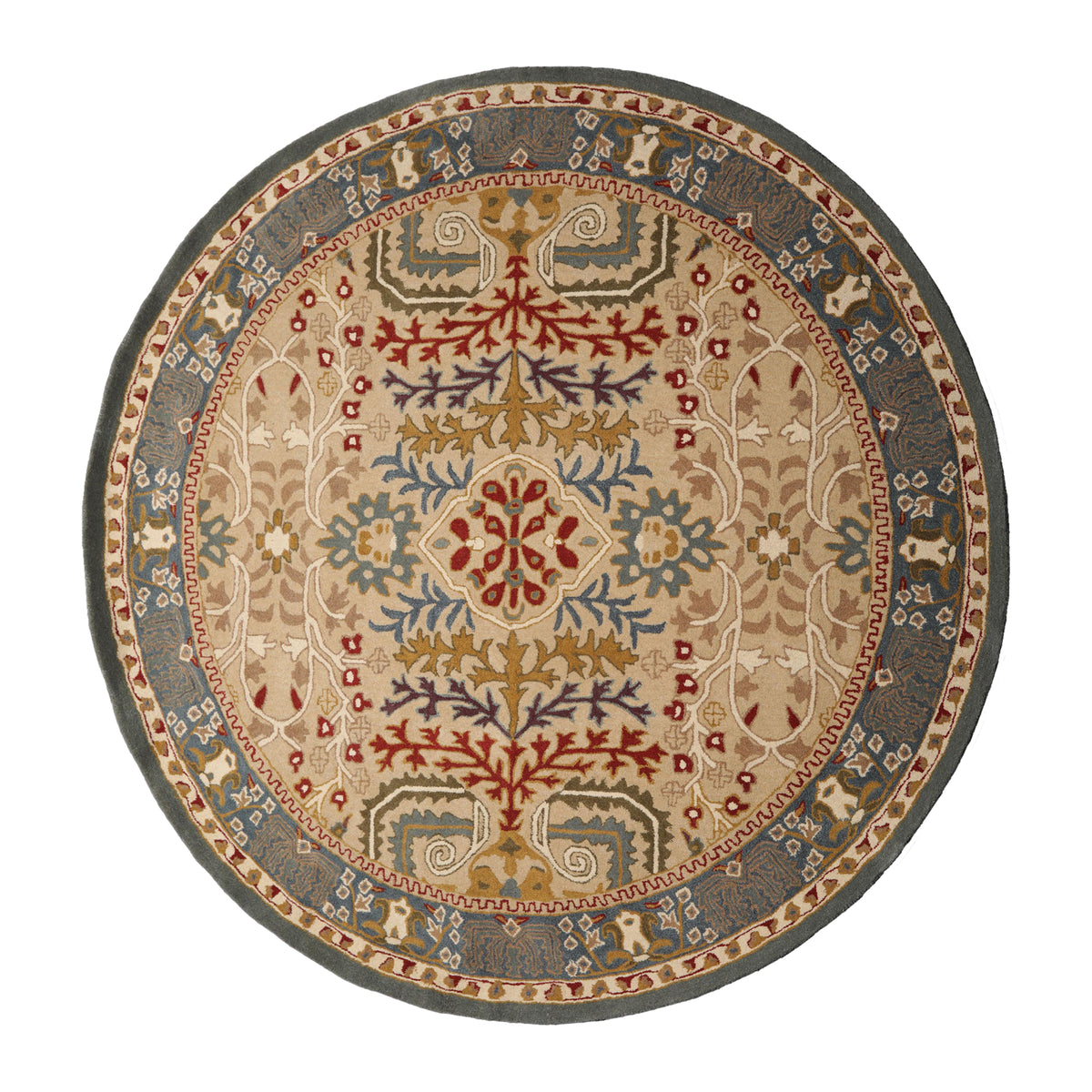 Multi Size Beige, Blue Hand Tufted Hand Made 100% Wool Arts and Craft Transitional Oriental Area Rug