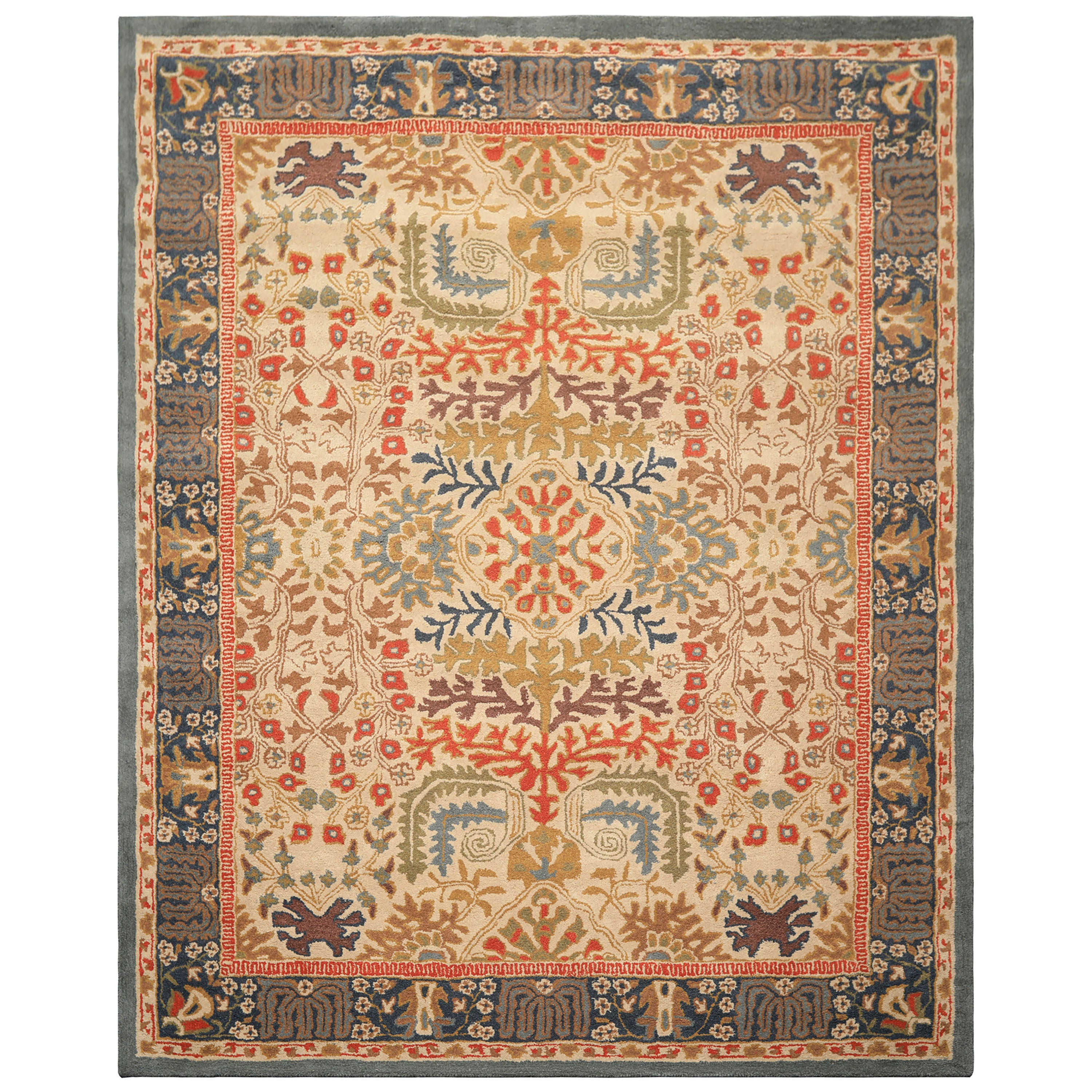 Multi Size Beige, Blue Hand Tufted Hand Made 100% Wool Arts and Craft Transitional Oriental Area Rug