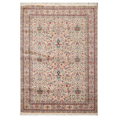 6x9 Cream, Peach, Maroon Color Hand Knotted All-Over 100% Wool Traditional Oriental Rug