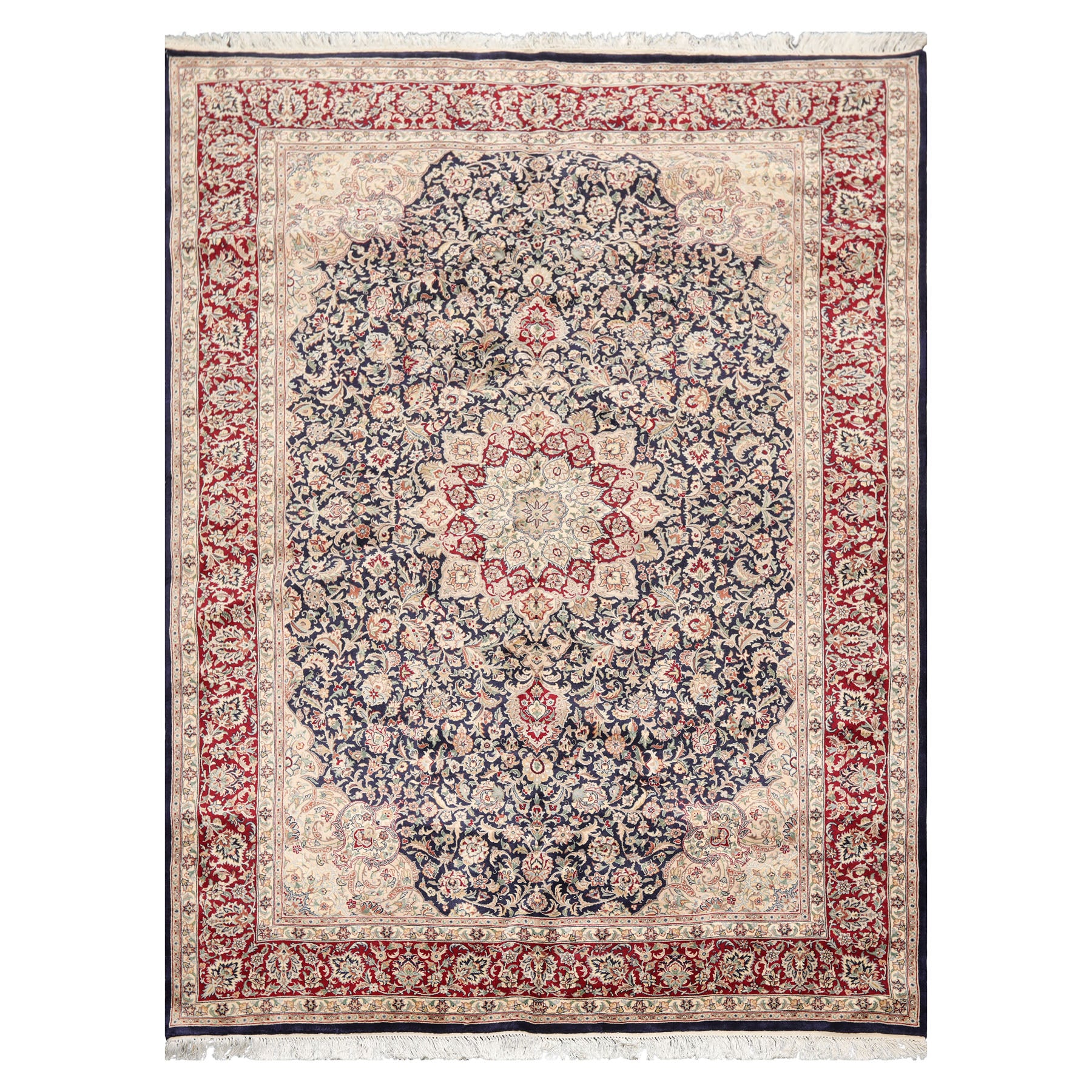 6x9 Navy, Burgundy, Beige Color Hand Knotted All-Over 100% Wool Traditional Oriental Rug