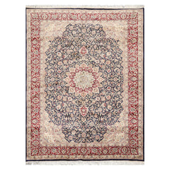 6x9 Navy, Burgundy, Beige Color Hand Knotted All-Over 100% Wool Traditional Oriental Rug