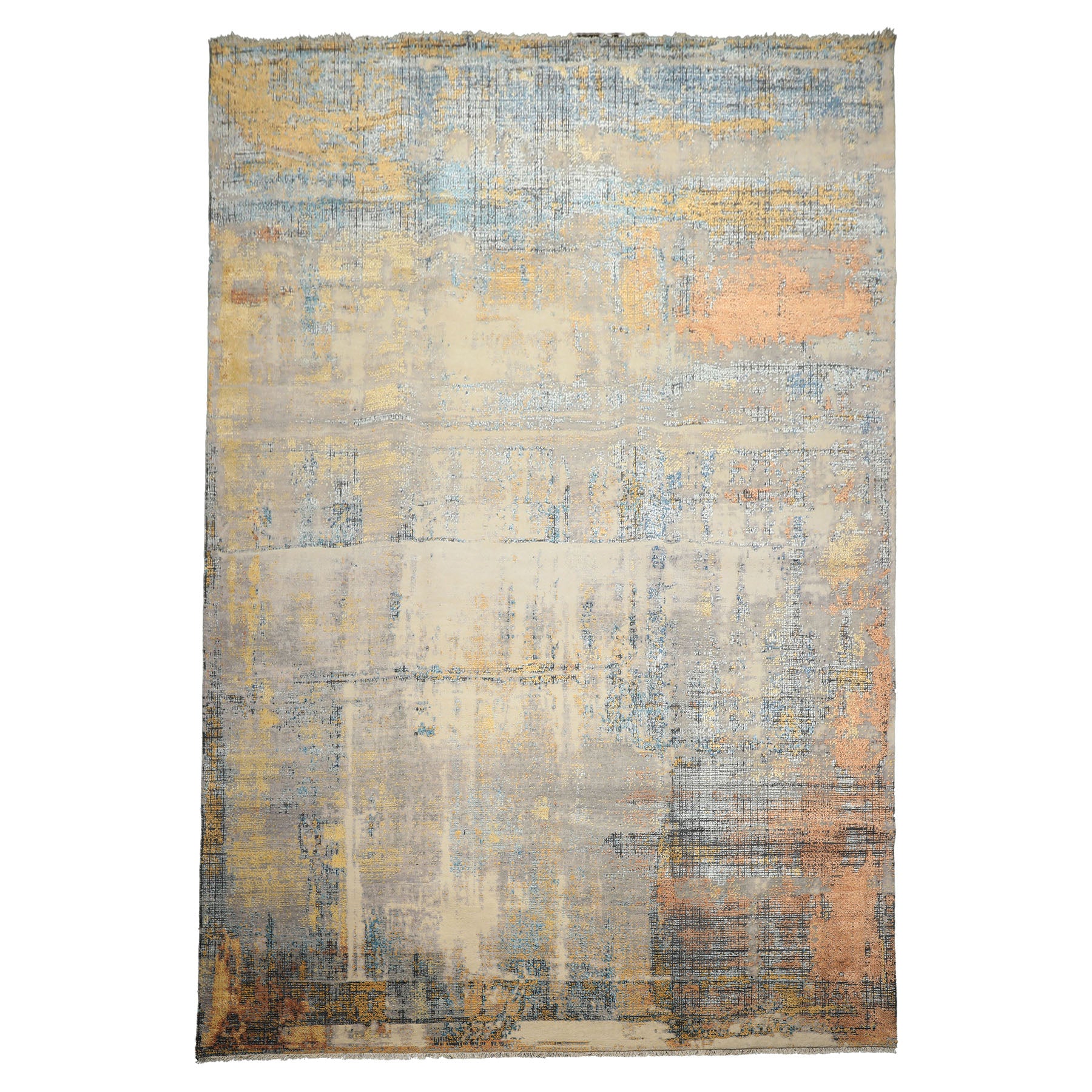 10x14 Beige, Taupe, Gray Color Hand Knotted Sherpa Wool and Silk Modern & Contemporary Oriental Rug