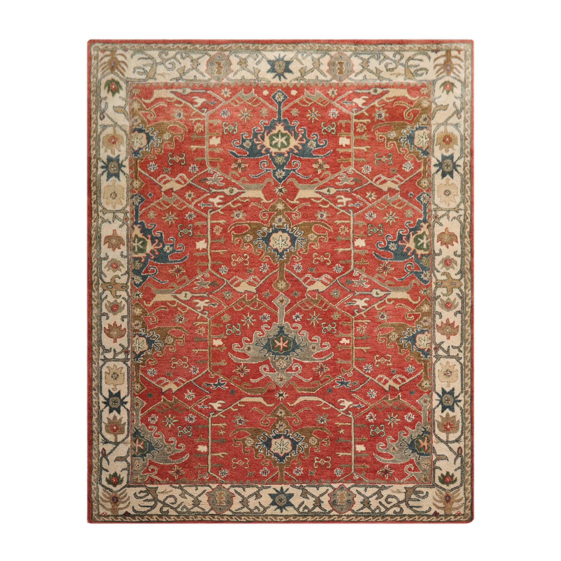 Multi Size Muted Coral Ivory Gray Color Hand Tufted All-Over 100% Wool Arts & Crafts Oriental Rug