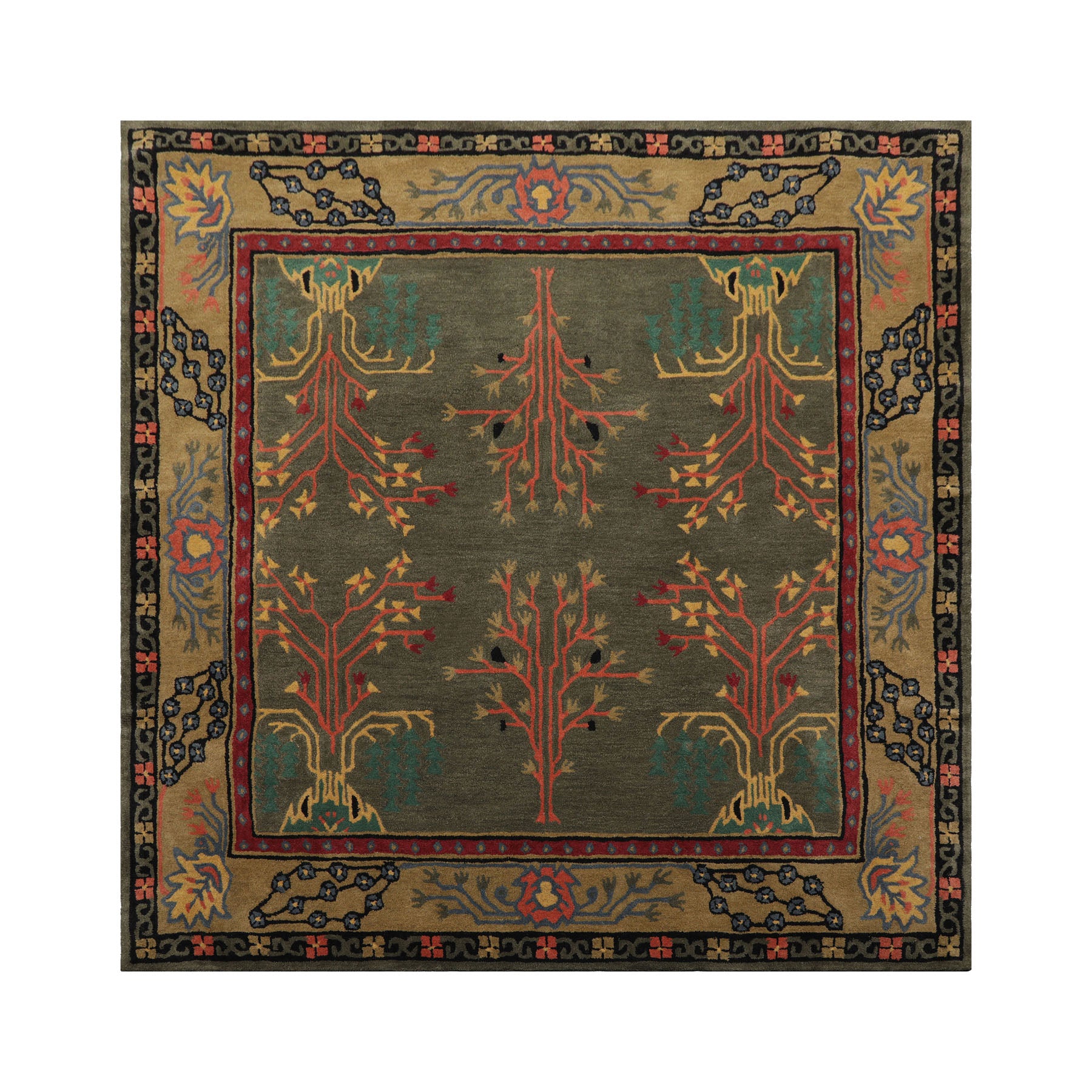Multi Color Multi Size Hand Tufted Handmade 100% Wool Donegal Branches Arts & Crafts Oriental Area Rug