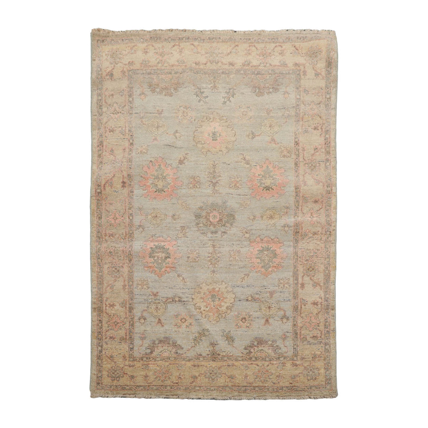 4x6 Mint, Pistacchio, Blush Color Hand Knotted Afghan Oushak 100% Wool Traditional Oriental Rug