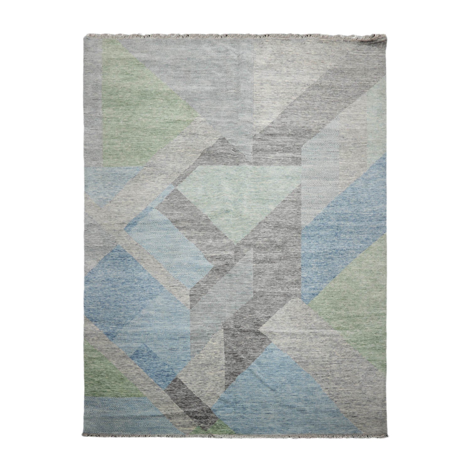 9x12 Gray, Blue, Lime Color Hand Knotted Tibetan 100% Wool Modern Oriental Rug