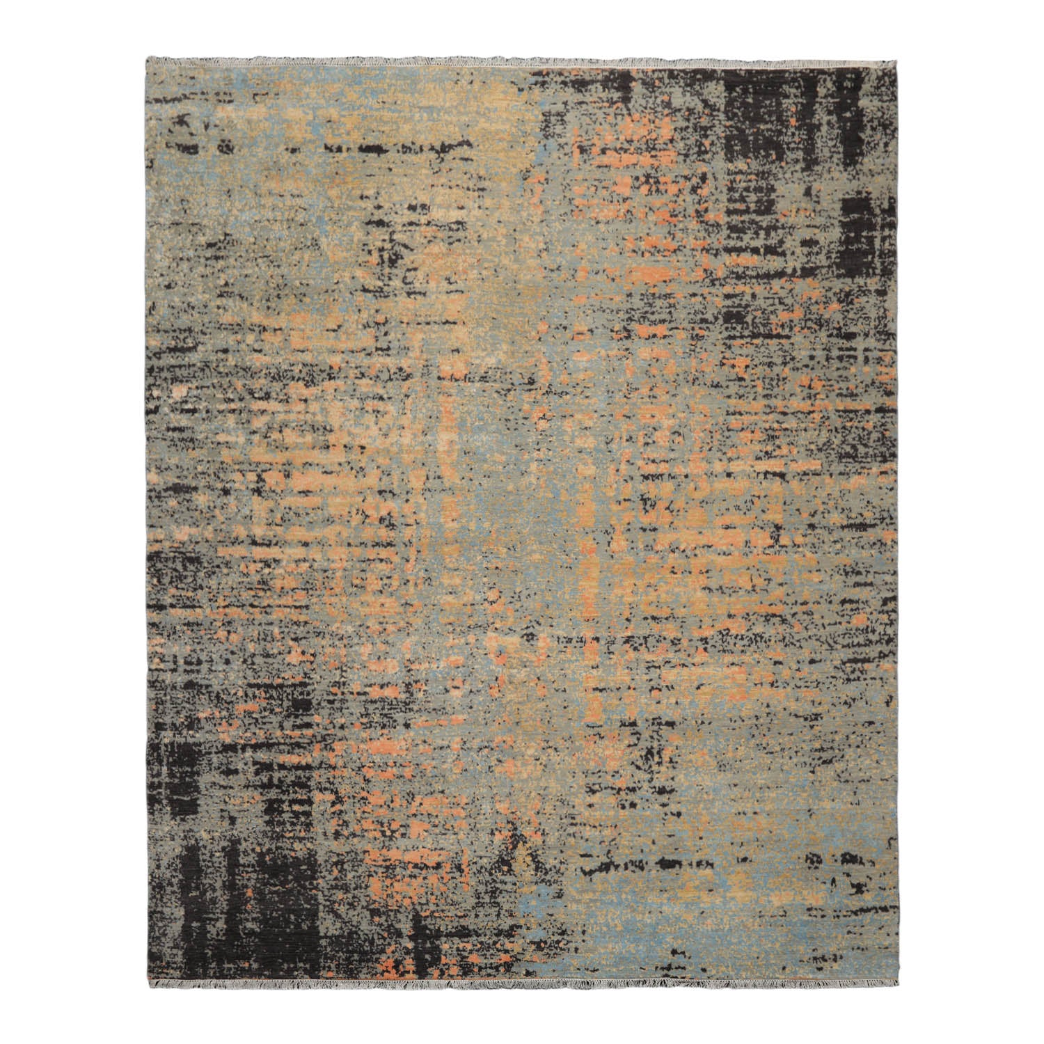 8x10 Gray, Blue, Peach Color Hand Knotted Sherpa Wool & Silk Modern Oriental Rug