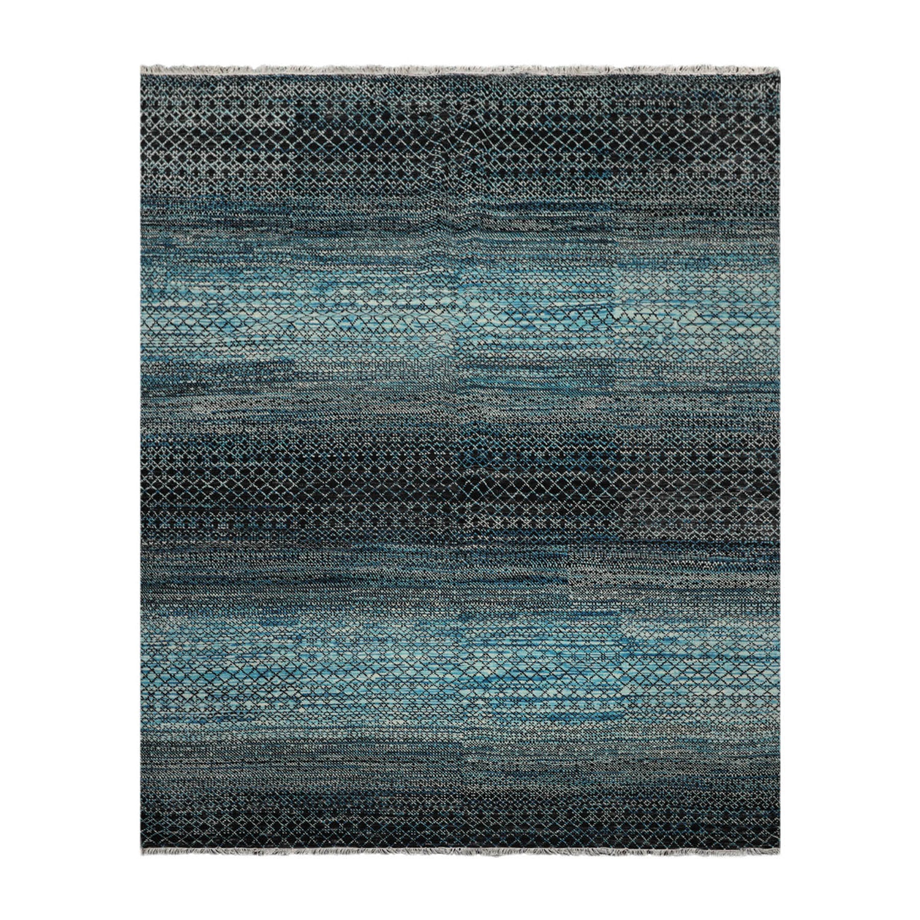8x10 Blue, Charcoal, Aqua Color Hand Knotted Grass 100% Wool Modern Oriental Rug