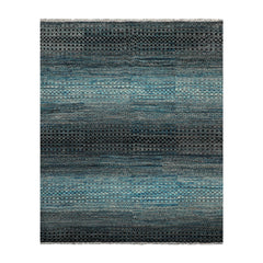 8x10 Blue, Charcoal, Aqua Color Hand Knotted Grass 100% Wool Modern Oriental Rug