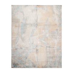8x10 Beige, Tan, Blue Color Hand Knotted Tibetan Wool & Silk Modern Oriental Rug