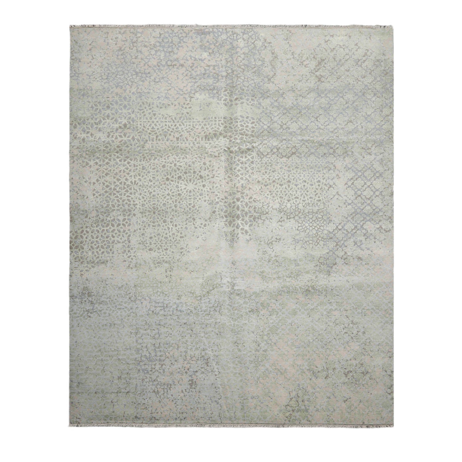 8x10 Beige, Taupe, Green Color Hand Knotted Tibetan Wool & Silk Modern Oriental Rug