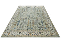 10x14 Mint, Ivory, Blue Color Hand Knotted Oushak Wool Transitional Oriental Rug