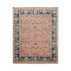 8x10 Rust, Blue, Tan Color Hand Knotted Oushak Wool Traditional Oriental Rug