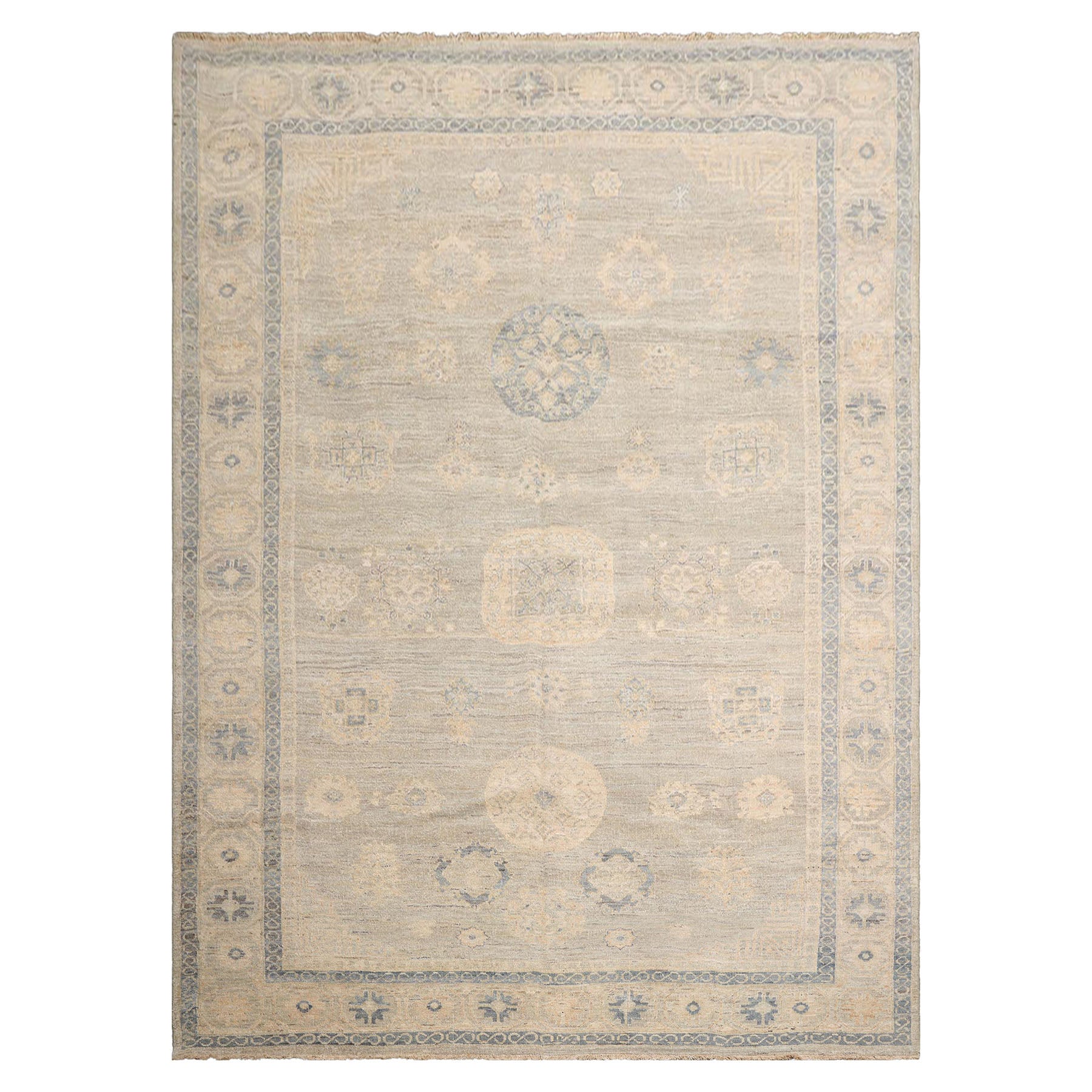 8x10 Hand Knotted Afghan Oushak 100% Wool Modern and Contemporary Oriental Rug in Gray and Beige Colors