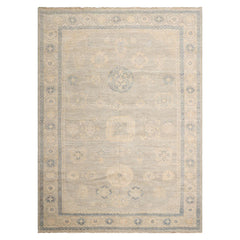 8x10 Hand Knotted Afghan Oushak 100% Wool Modern and Contemporary Oriental Rug in Gray and Beige Colors