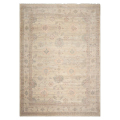 10x14 Hand Knotted Afghan Oushak 100% Wool Traditional Oriental Rug in Moss and Beige Colors