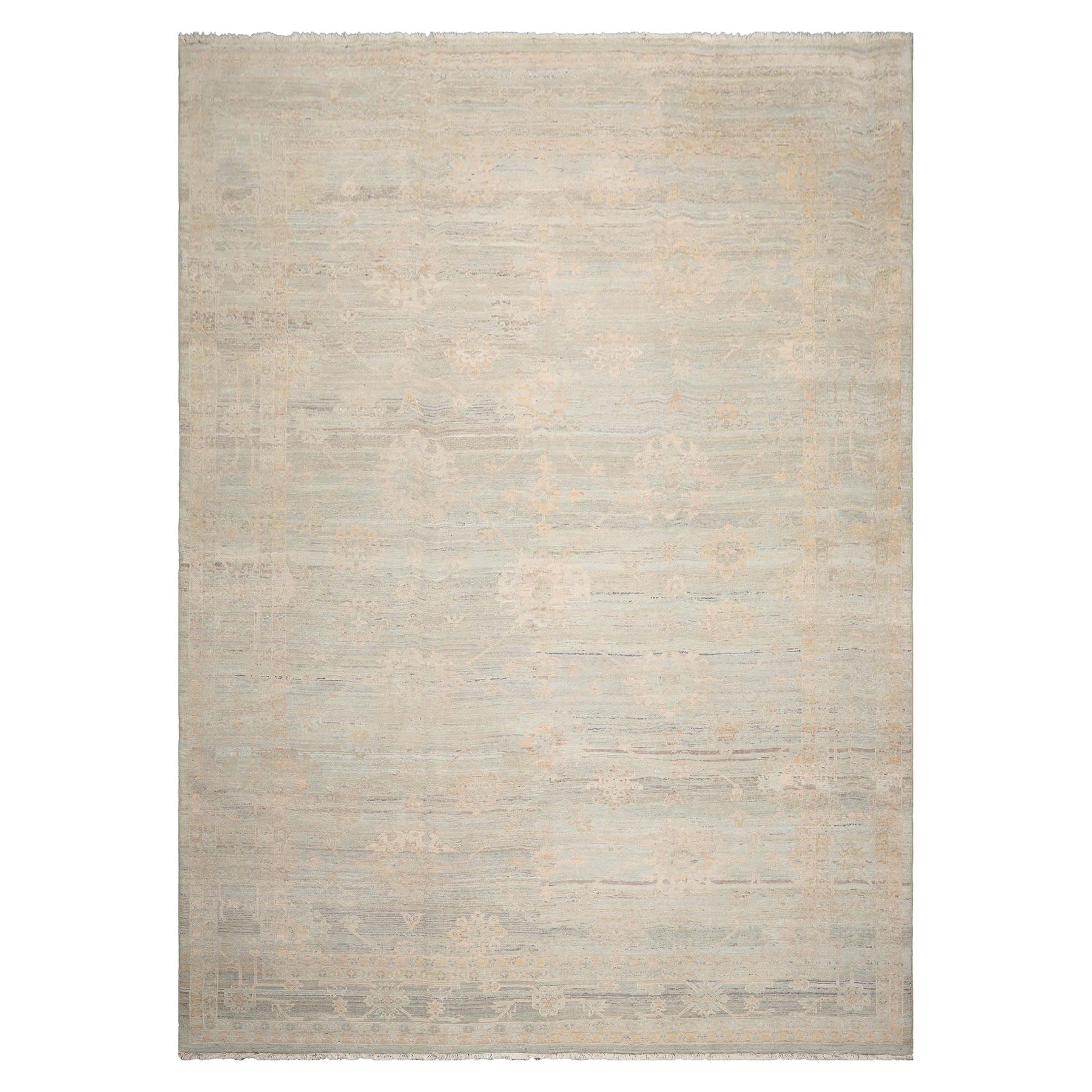 10x14 Mint, Beige, Tan Color Hand Knotted AfghanOushak 100% Wool Transitional Oriental Rug