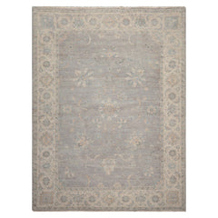 9x12 Hand Knotted Afghan Oushak 100% Wool Traditional Oriental Rug in Gray and Beige Colors