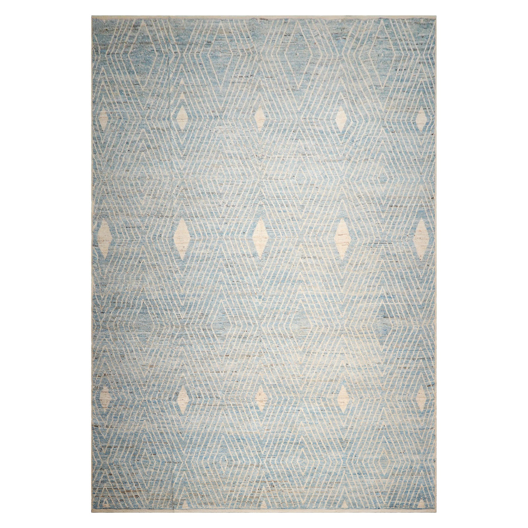 LoomBloom Blue 12'6''x17'11" Afghan Moroccan Modern Contemporary Tribal Hand Knotted Wool Oriental Area Rug