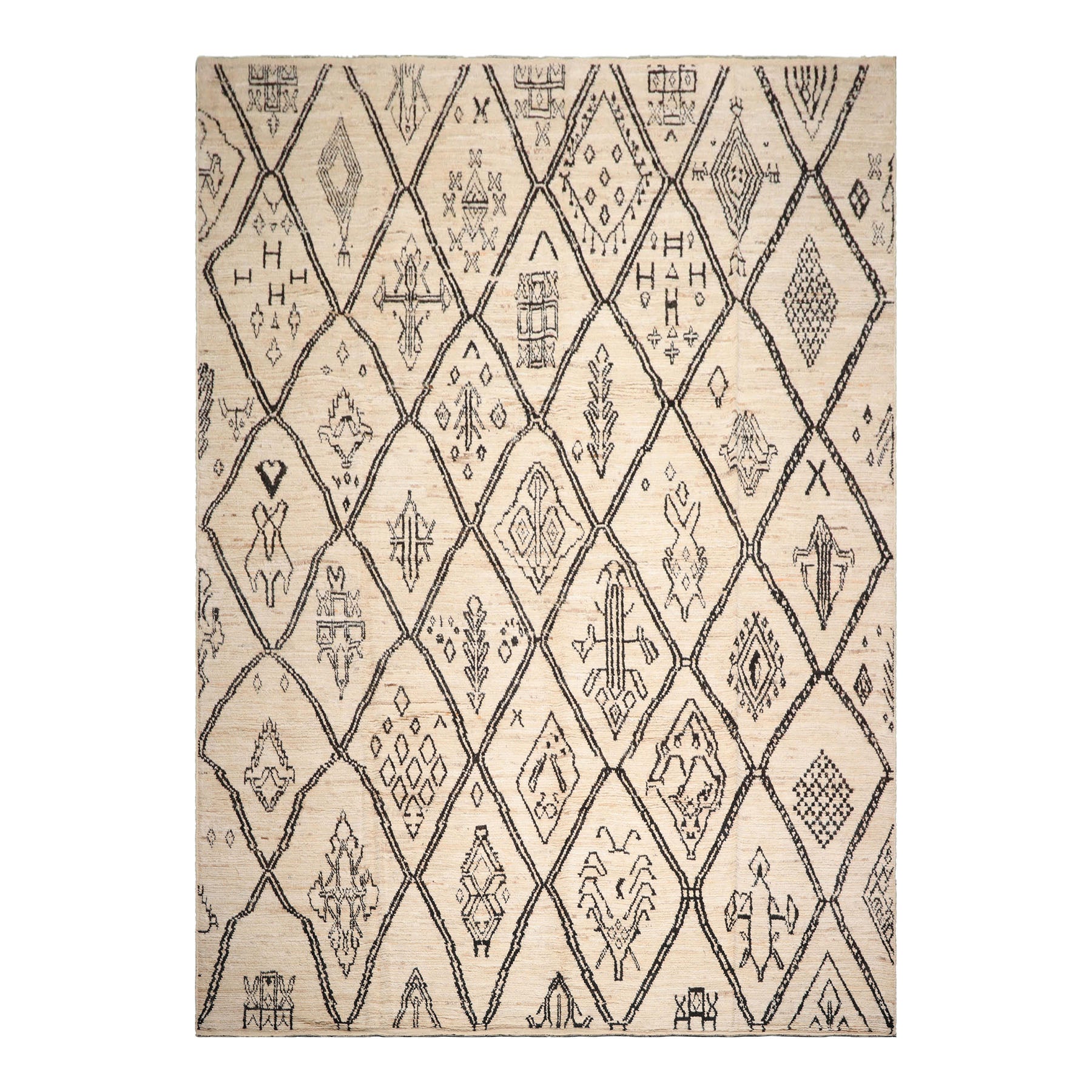 10'2''x13'11" Ivory Afghan Moroccan Wool Oriental Area Rug, Hand Knotted, Modern & Contemporary Tribal Design