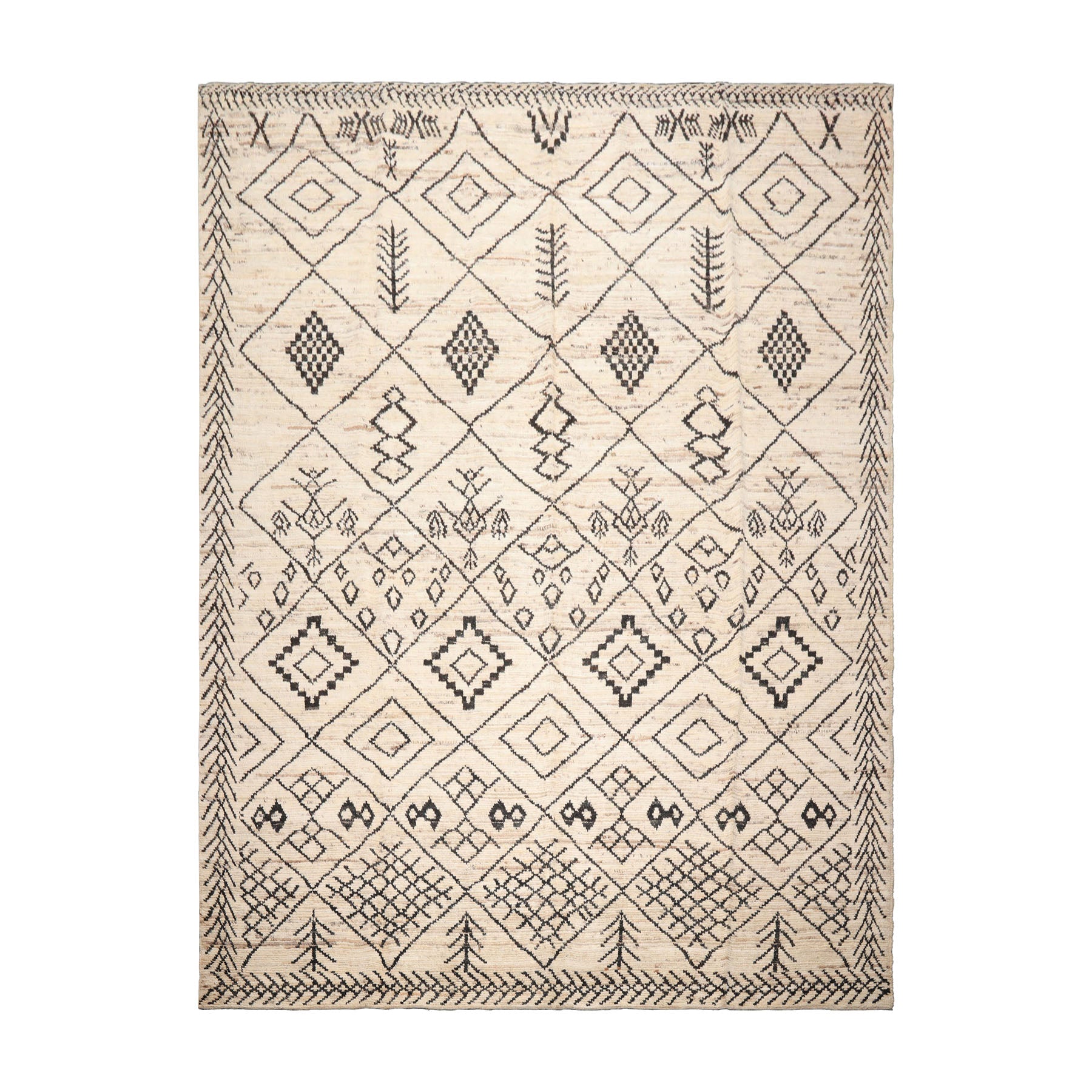 9'2''x11'7" Ivory Afghan Moroccan Wool Oriental Area Rug, Hand Knotted, Modern & Contemporary Tribal Style