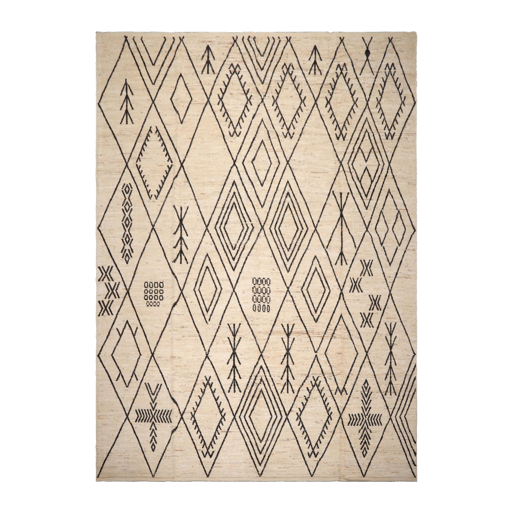 10'6''x13'10" Ivory Afghan Moroccan Wool Oriental Area Rug, Hand Knotted, Modern & Contemporary Tribal Pattern