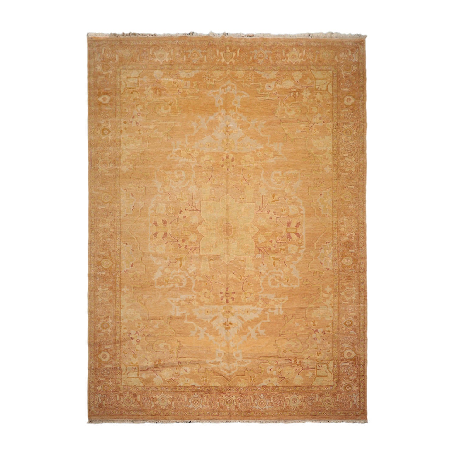 10x14 Pale Peach, Beige, Rust Color Hand Knotted All-Over 100% Wool Traditional Oriental Rug