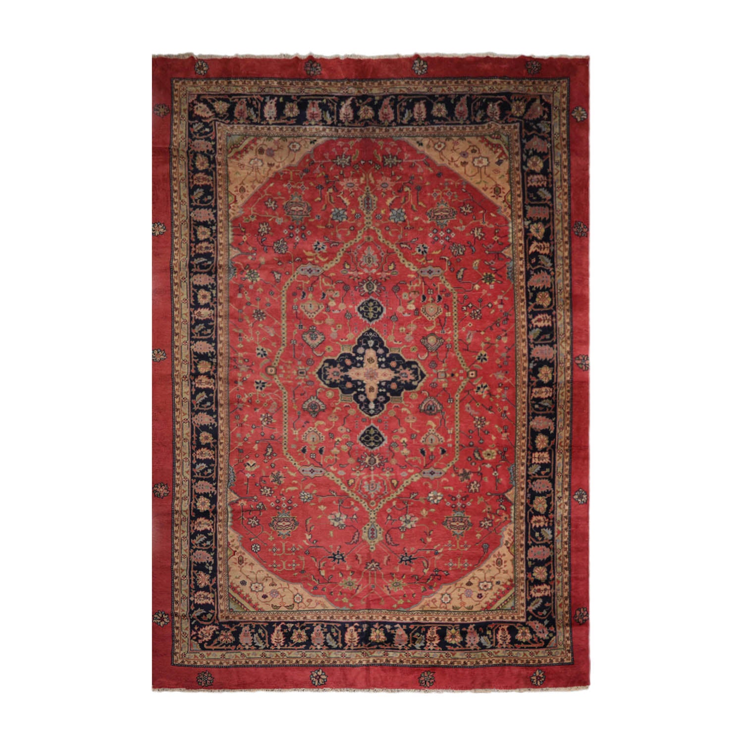 10x14 Rouge, Mint, Tan Color Hand Knotted All-Over 100% Wool Traditional Oriental Rug