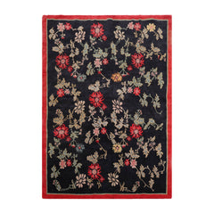 6x9 Midnight Blue, Coral, Beige Color Hand Knotted All-Over 100% Wool Traditional Oriental Rug