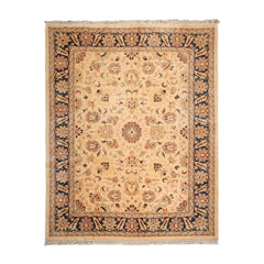9x12 Tan, Midnight Blue, Blush Color Hand Knotted All-Over 100% Wool Traditional Oriental Rug