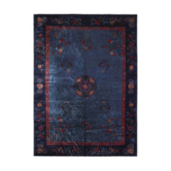 10x14 Navy, Plum, Peach Color Hand Knotted All-Over 100% Wool Traditional Oriental Rug