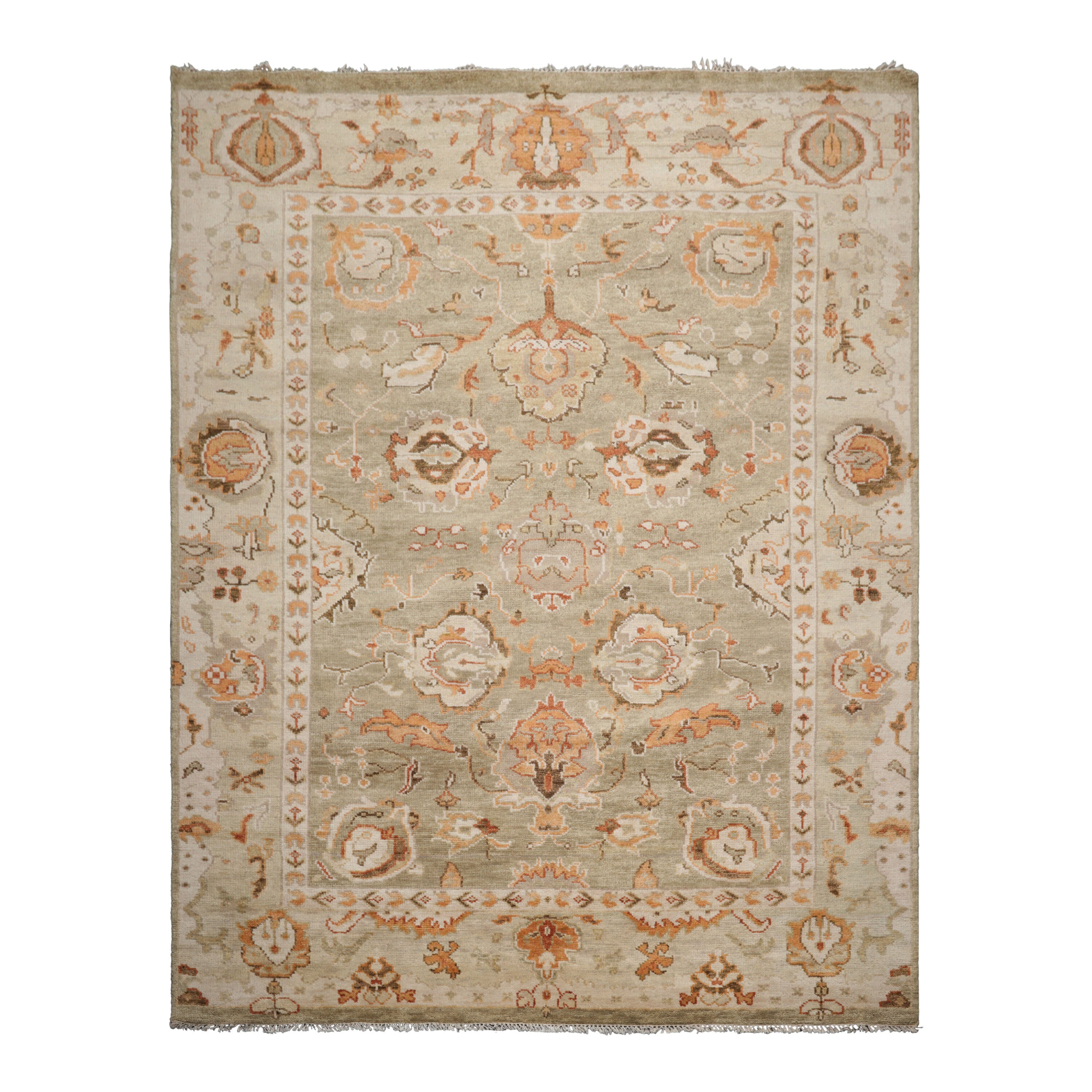 Multi Size LoomBloom Muted Turkish Oushak Hand Knotted Wool Traditional Area Rug Moss, Beige Color