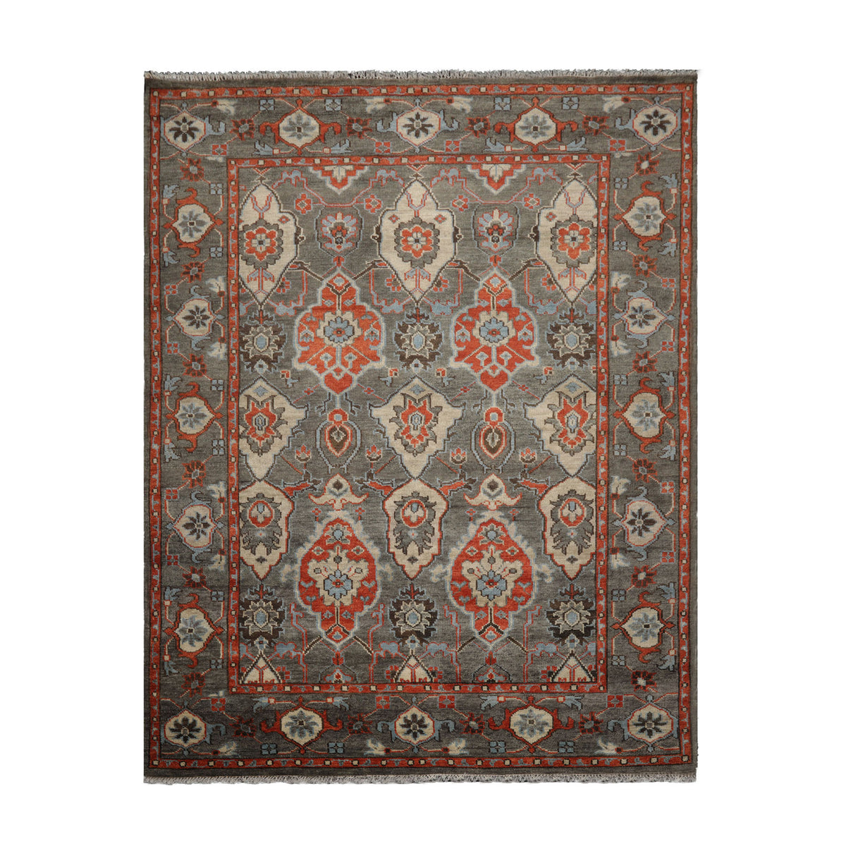 LoomBloom Muted Turkish Oushak Hand Knotted Wool Traditional Area Rug Gray, Ivory Color 8x10
