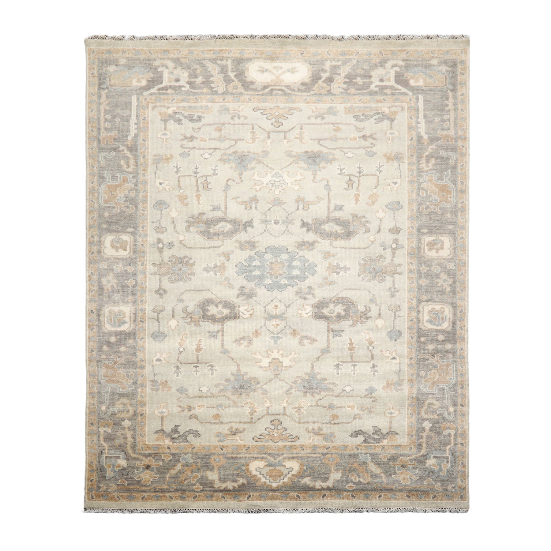8x10 Gray, Beige, Tan Color Hand Knotted Turkish Oushak 100% Wool Traditional Oriental Rug