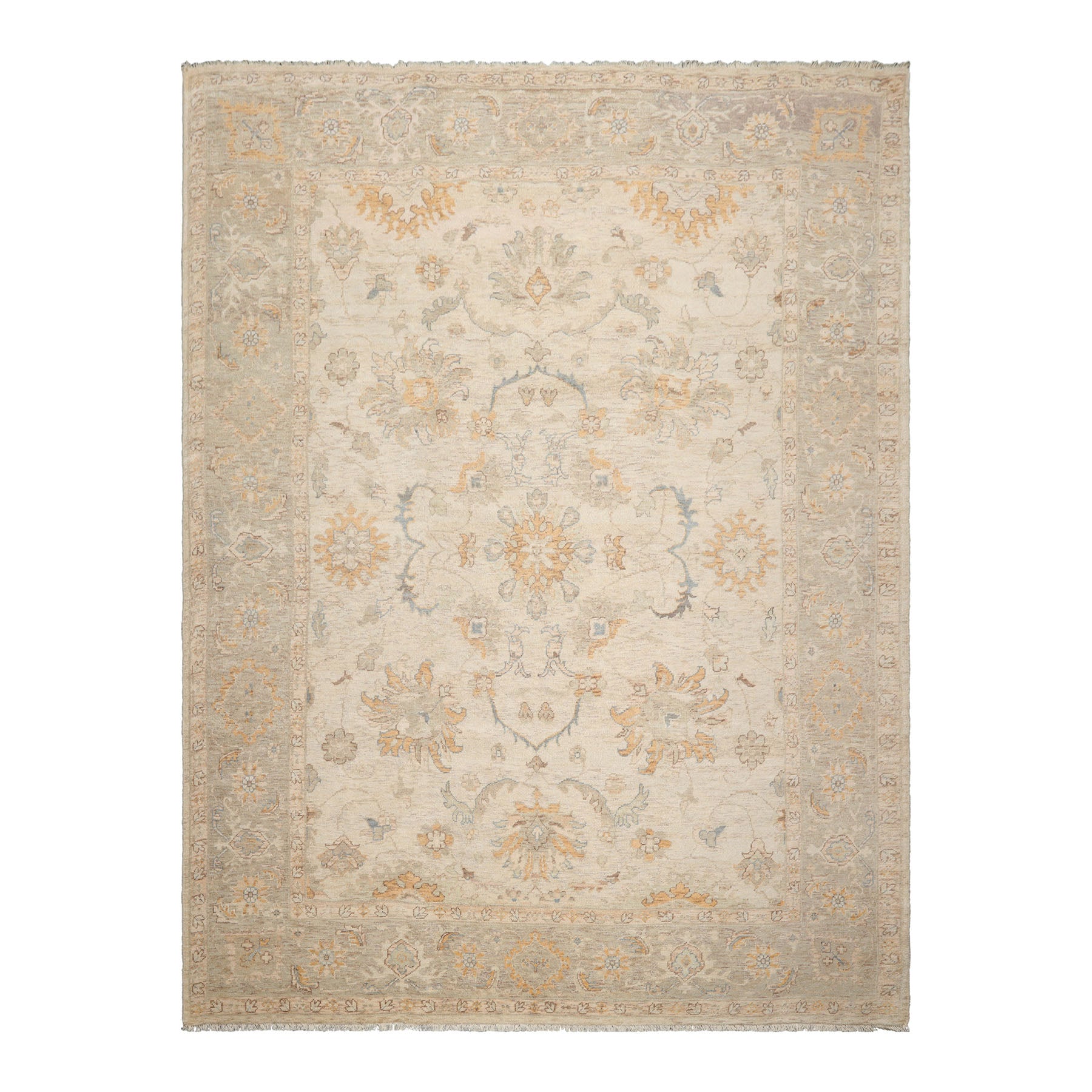 9'x12' Beige Afghan Oushak Wool Oriental Area Rug, Hand Knotted, Traditional Design