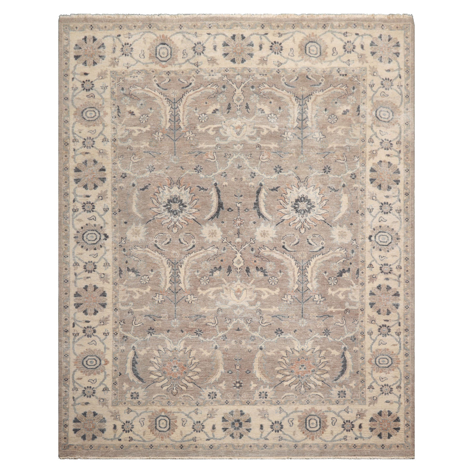 8x10 Hand Knotted Distressed Quality 100% Wool Traditional Oriental Rug in Tan and Ivory Colors