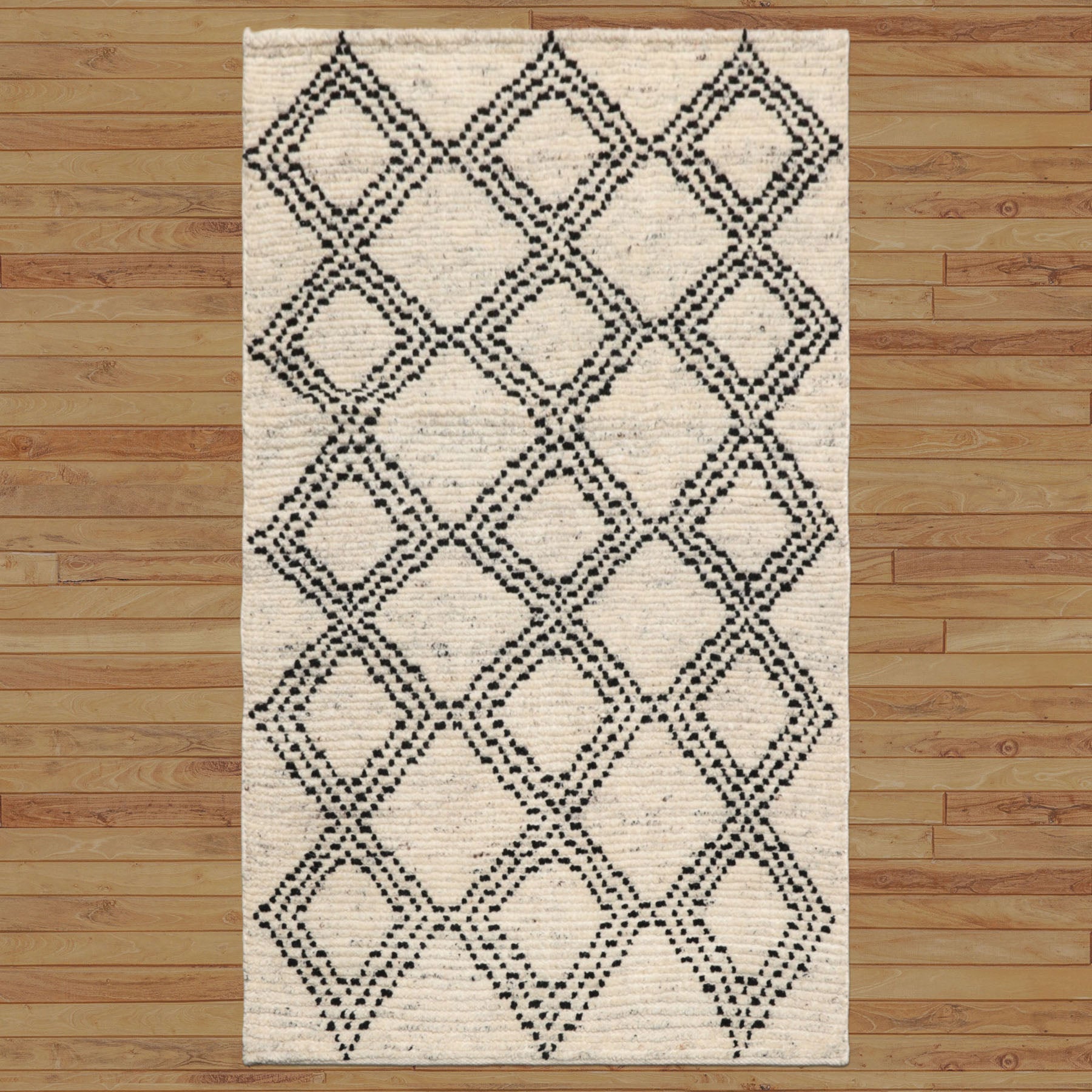 3x5 Ivory, Black, Color Hand Knotted Afghan moroccan Wool Traditional Oriental Rug