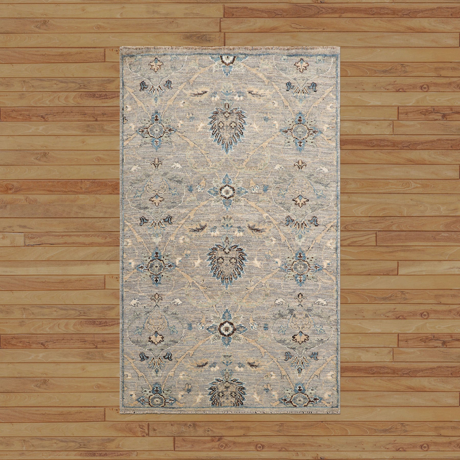 3x5 Gray, Tan, Turquoise Color Hand Knotted  Wool Transitional Oriental Rug