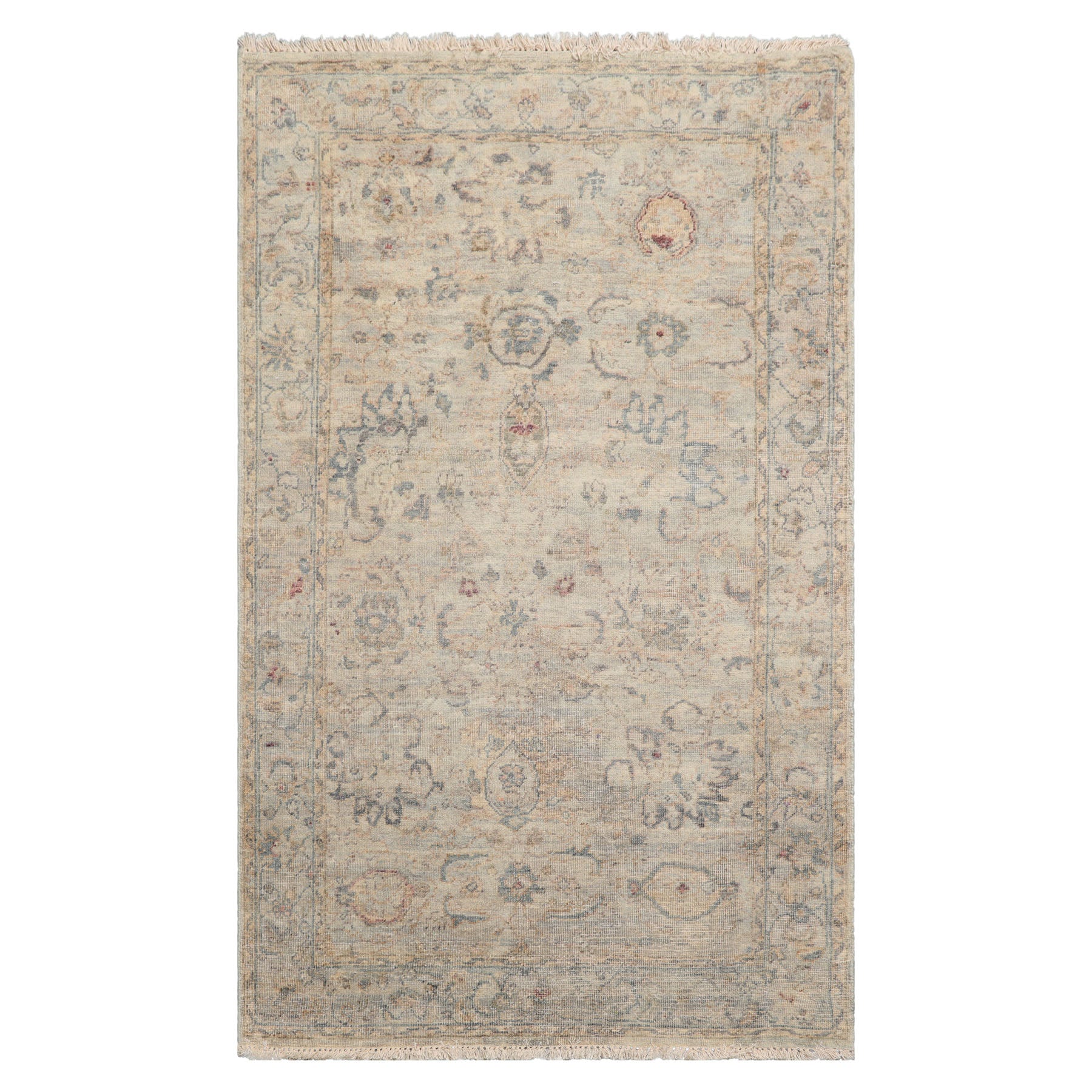 LoomBloom Beige 3'x5' Traditional Distressed Quality Hand Knotted Wool Oriental Area Rug