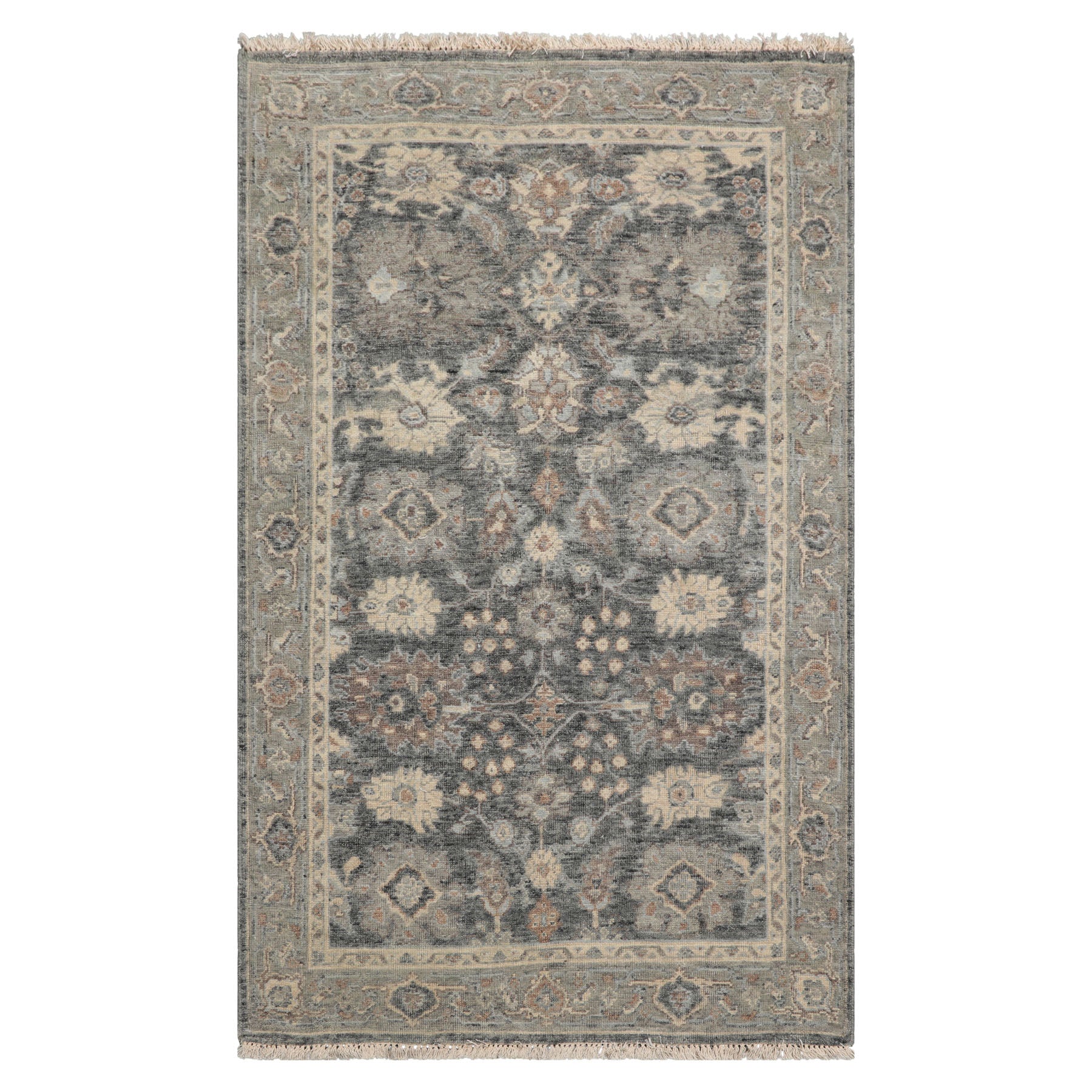 LoomBloom Slate 3'x5' Traditional Distressed Quality Hand Knotted Wool Oriental Area Rug