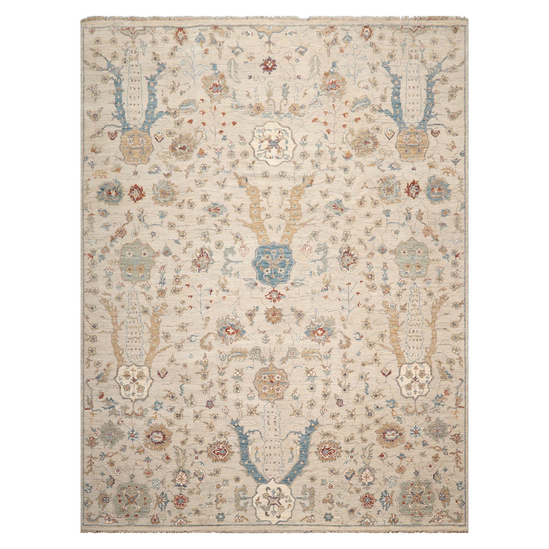 LoomBloom Beige 9'x12' Traditional Distressed Quality Hand Knotted Wool Oriental Area Rug
