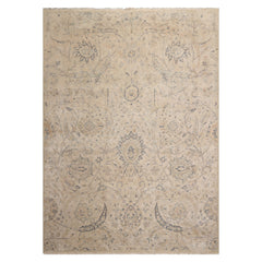 LoomBloom Beige 10'x14' Traditional Distressed Hand Knotted Wool Oriental Area Rug