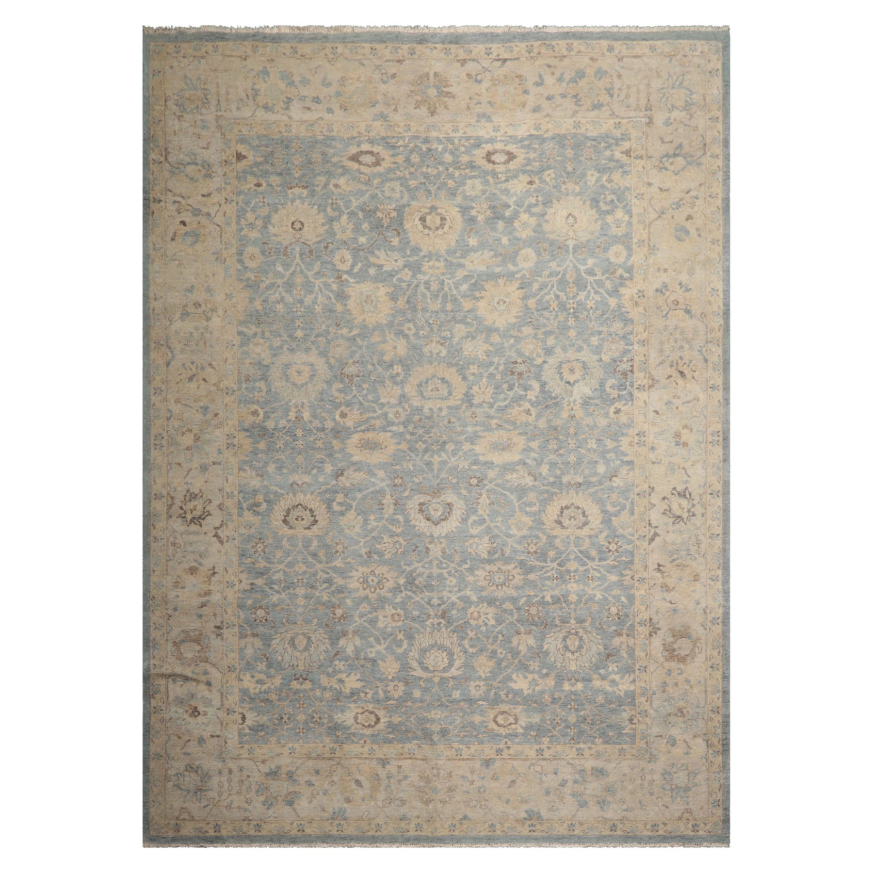 LoomBloom Blue 10'x14' Traditional Distressed Hand Knotted Wool Oriental Area Rug