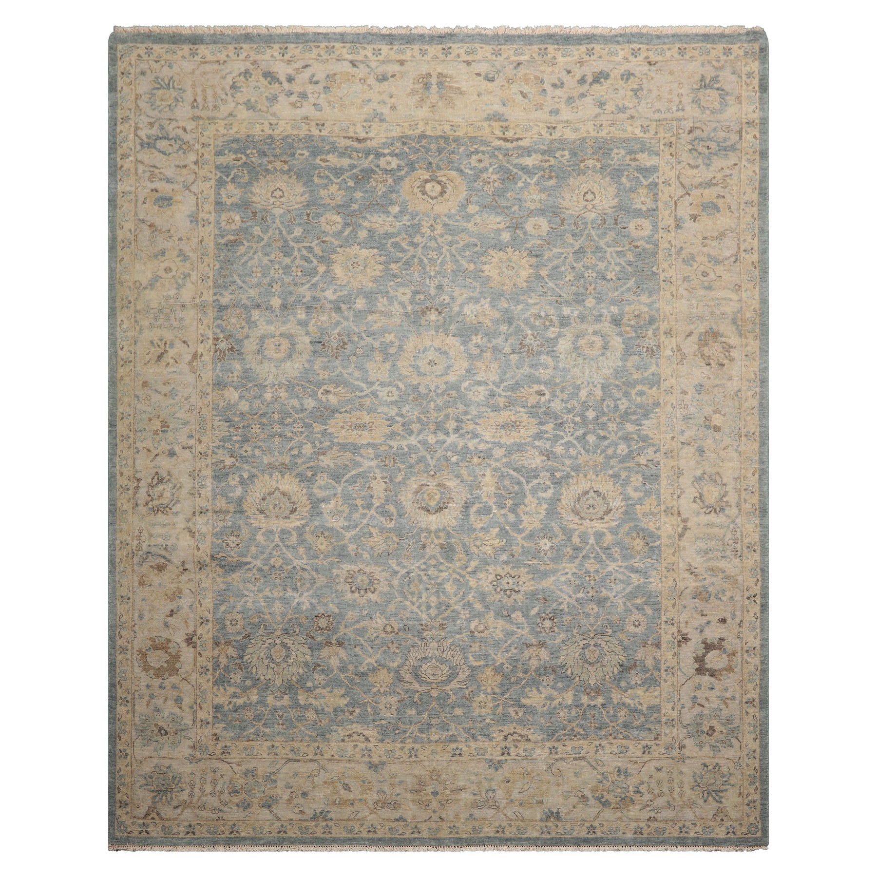 LoomBloom Blue 8'x10' Distressed Traditional Oushak Hand Knotted Wool Oriental Area Rug