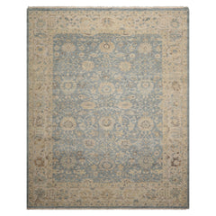 LoomBloom Blue 8'x10' Distressed Traditional Oushak Hand Knotted Wool Oriental Area Rug